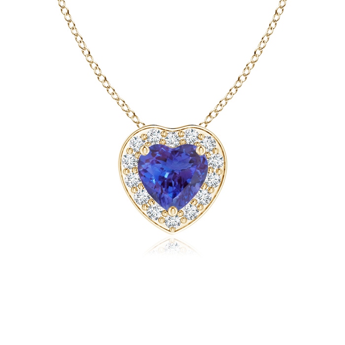 4mm AAAA Heart-Shaped Tanzanite Pendant with Diamond Halo in Yellow Gold 