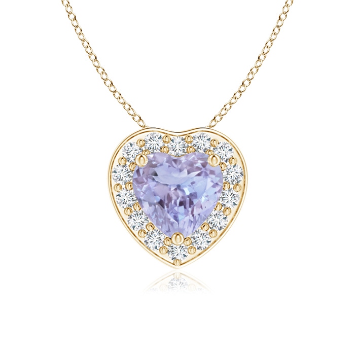 5mm A Heart-Shaped Tanzanite Pendant with Diamond Halo in Yellow Gold 