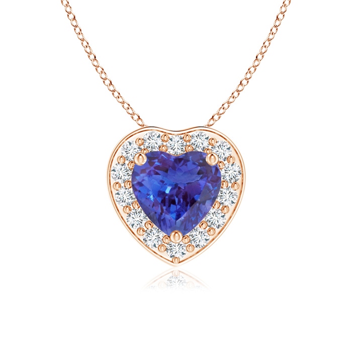 5mm AAAA Heart-Shaped Tanzanite Pendant with Diamond Halo in Rose Gold 