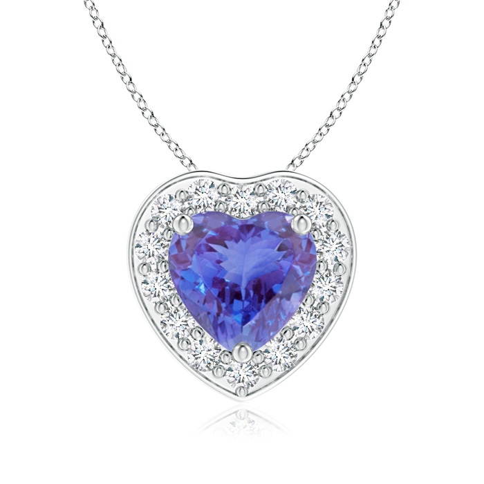6mm AA Heart-Shaped Tanzanite Pendant with Diamond Halo in P950 Platinum 