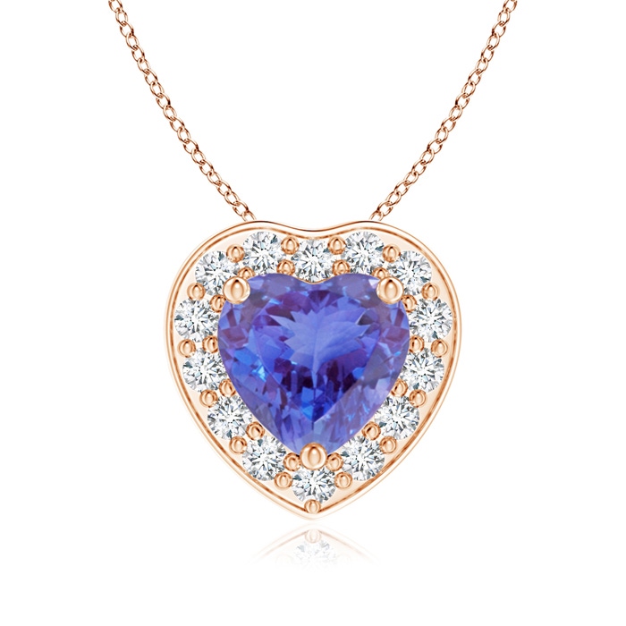 6mm AA Heart-Shaped Tanzanite Pendant with Diamond Halo in Rose Gold 