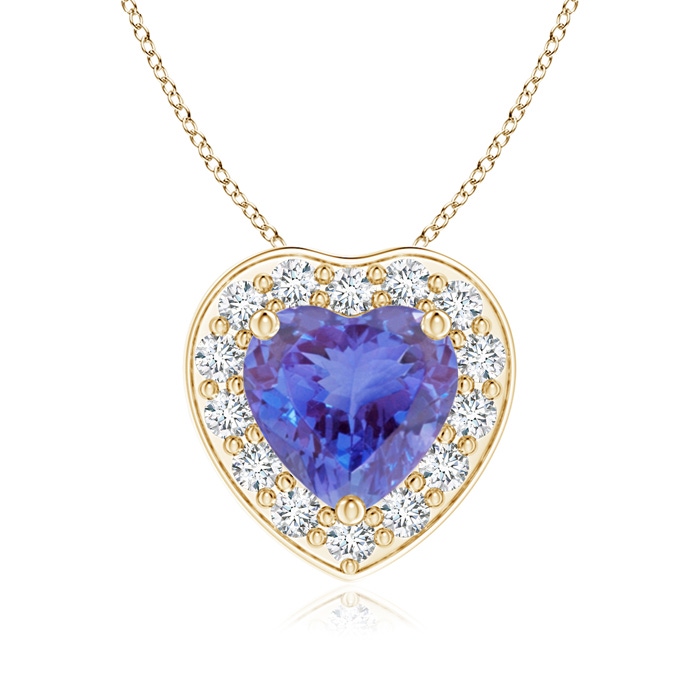 6mm AA Heart-Shaped Tanzanite Pendant with Diamond Halo in Yellow Gold 