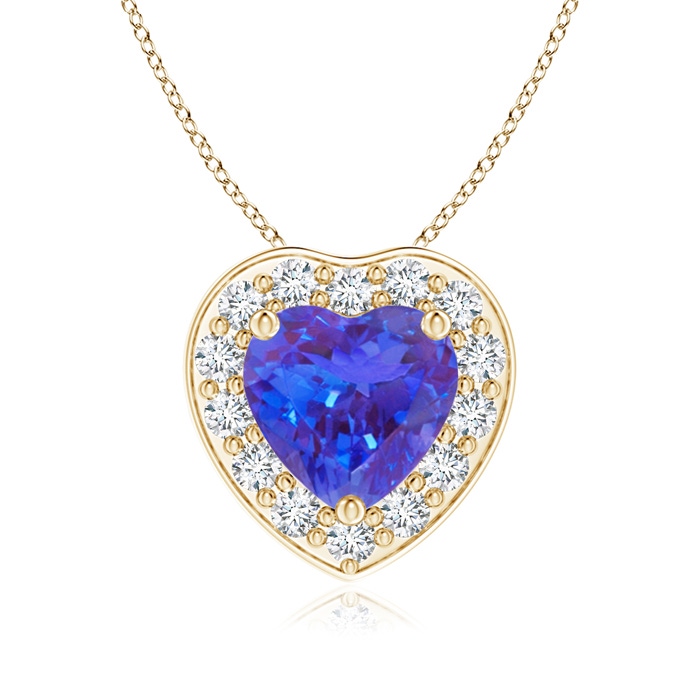 6mm AAA Heart-Shaped Tanzanite Pendant with Diamond Halo in Yellow Gold 