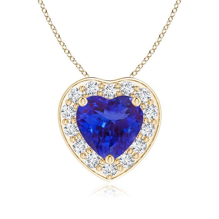 6mm AAAA Heart-Shaped Tanzanite Pendant with Diamond Halo in Yellow Gold 