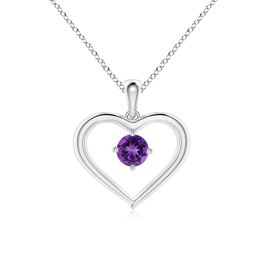 4mm AAAA Solitaire Round Amethyst Open Heart Pendant in White Gold