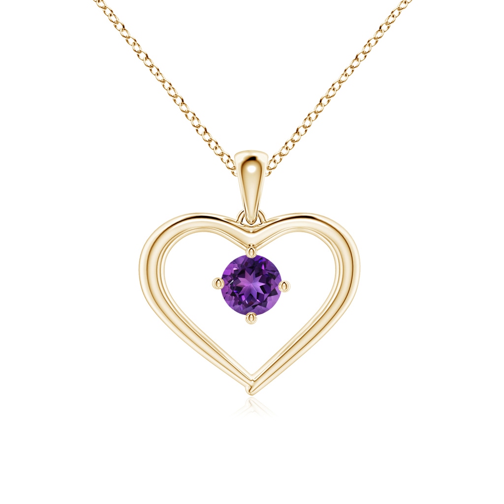4mm AAAA Solitaire Round Amethyst Open Heart Pendant in Yellow Gold