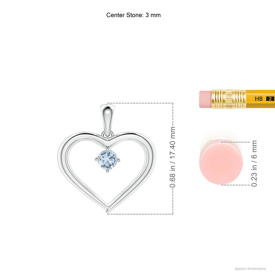 3mm A Solitaire Round Aquamarine Open Heart Pendant in P950 Platinum ruler