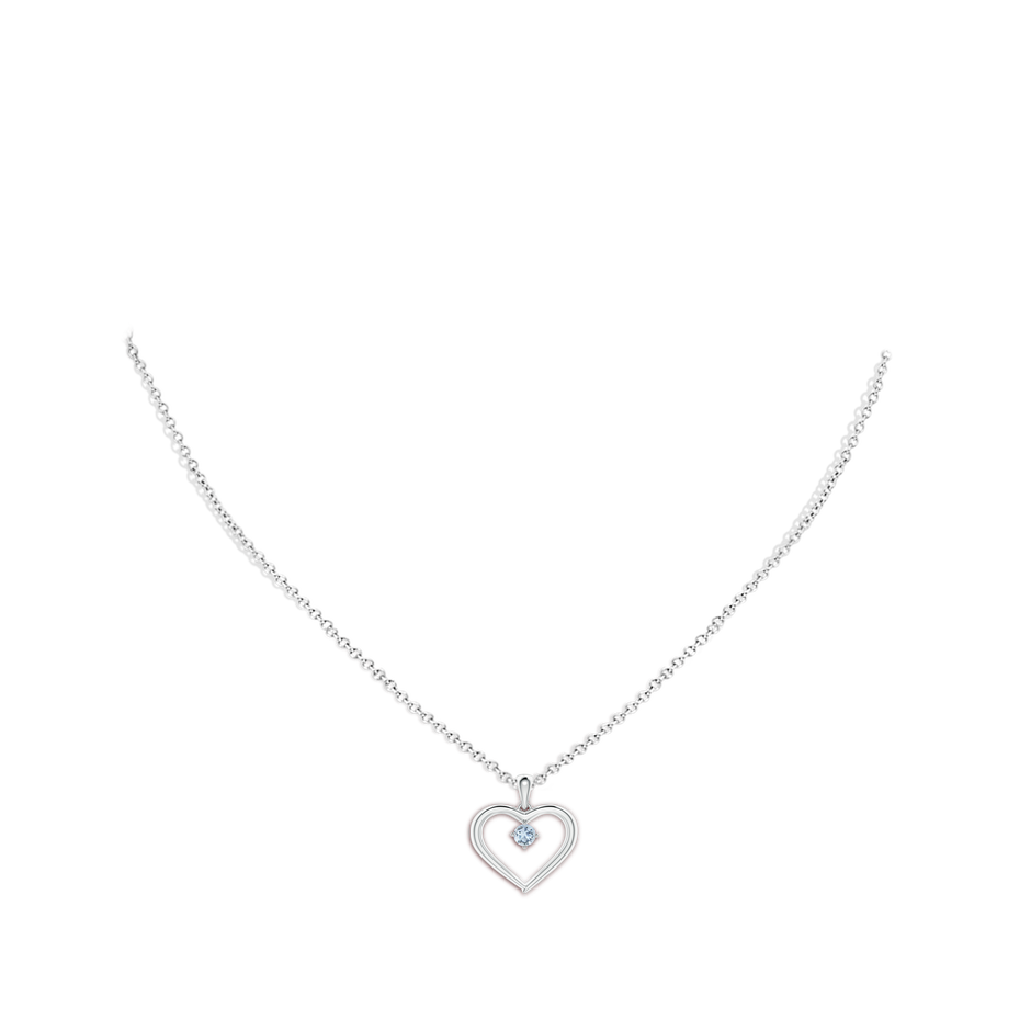3mm A Solitaire Round Aquamarine Open Heart Pendant in P950 Platinum body-neck