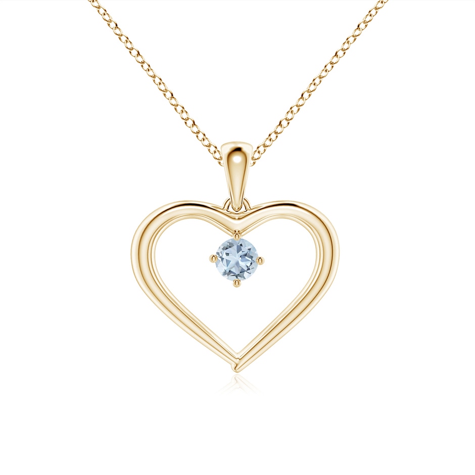 3mm A Solitaire Round Aquamarine Open Heart Pendant in Yellow Gold 