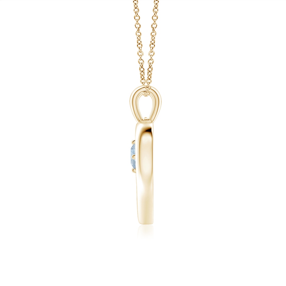 3mm A Solitaire Round Aquamarine Open Heart Pendant in Yellow Gold side-1