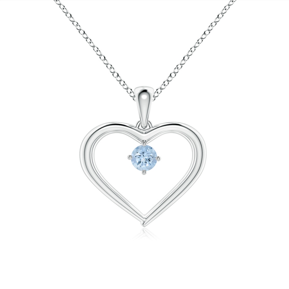 3mm AA Solitaire Round Aquamarine Open Heart Pendant in White Gold 