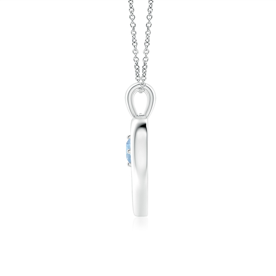 3mm AA Solitaire Round Aquamarine Open Heart Pendant in White Gold side-1