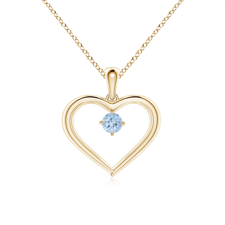 3mm AA Solitaire Round Aquamarine Open Heart Pendant in Yellow Gold 