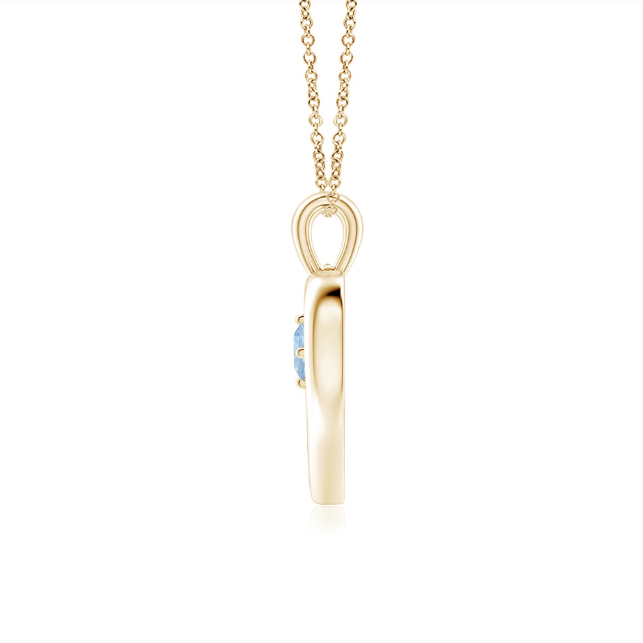 3mm AA Solitaire Round Aquamarine Open Heart Pendant in Yellow Gold side-1