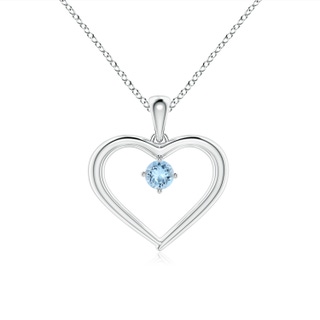 3mm AAA Solitaire Round Aquamarine Open Heart Pendant in White Gold