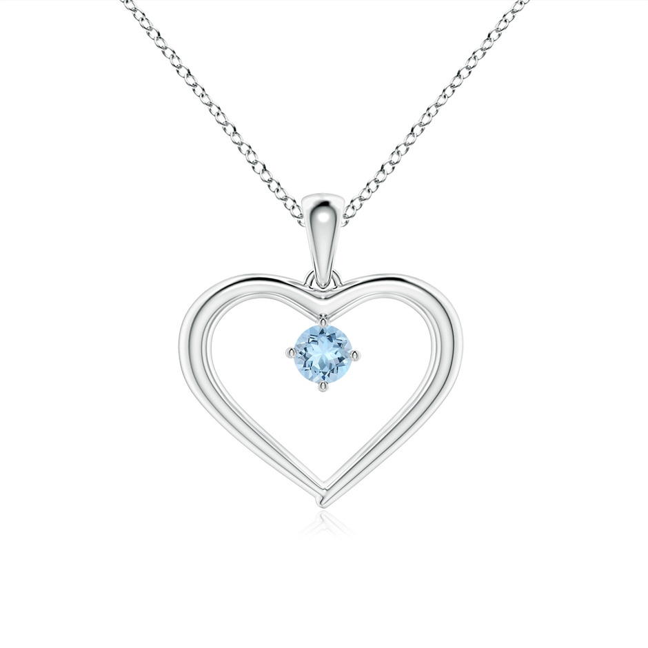 3mm AAA Solitaire Round Aquamarine Open Heart Pendant in White Gold 