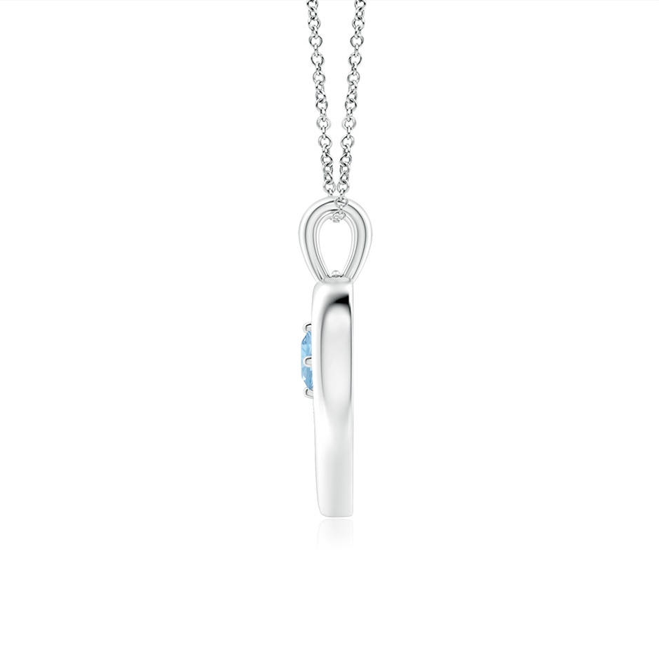 3mm AAA Solitaire Round Aquamarine Open Heart Pendant in White Gold side-1