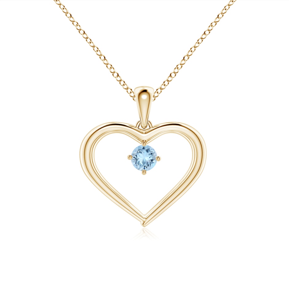 3mm AAA Solitaire Round Aquamarine Open Heart Pendant in Yellow Gold 