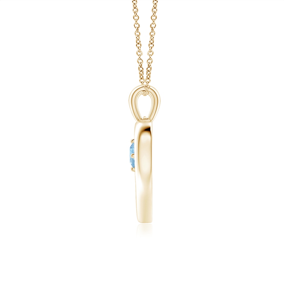 3mm AAA Solitaire Round Aquamarine Open Heart Pendant in Yellow Gold side-1