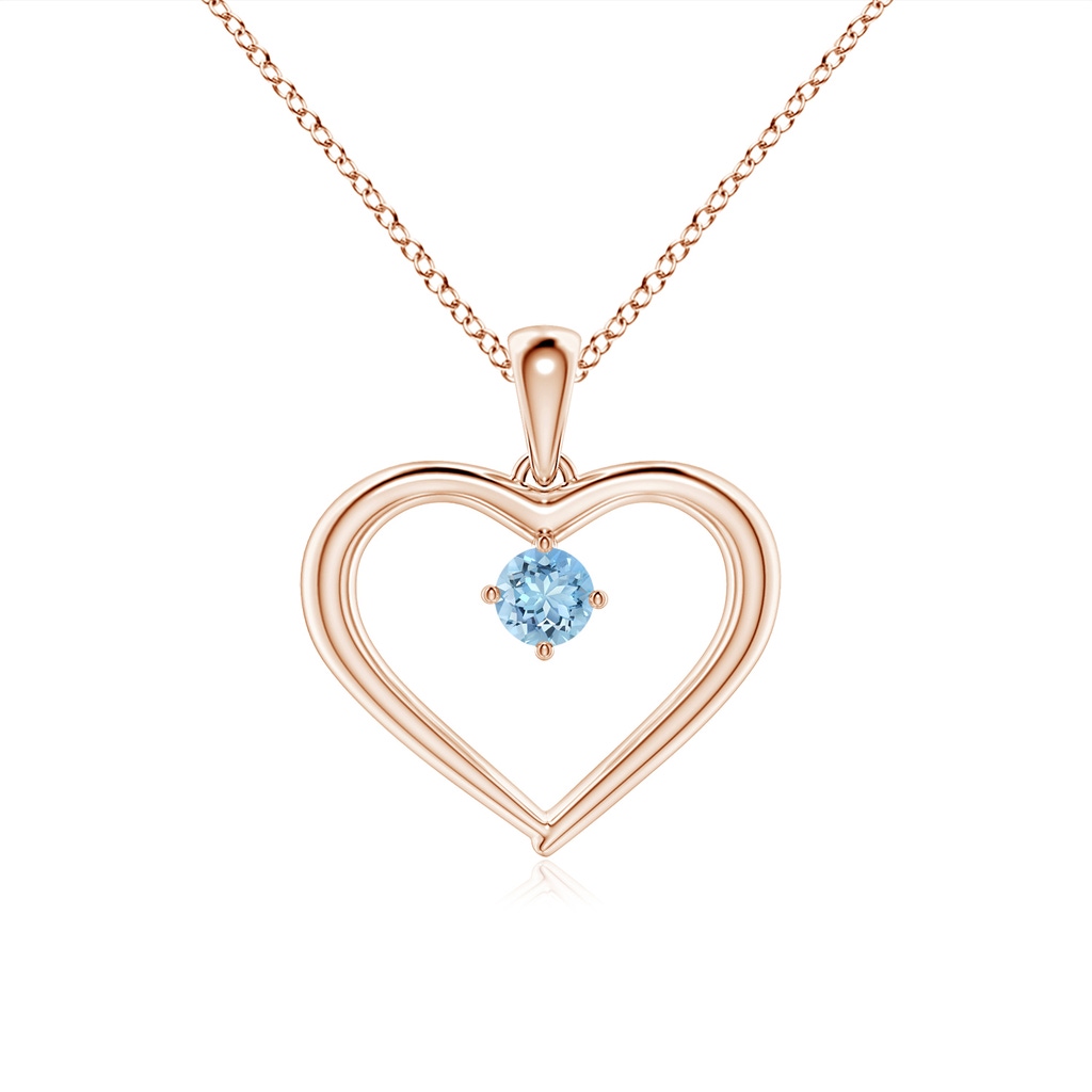 3mm AAAA Solitaire Round Aquamarine Open Heart Pendant in Rose Gold