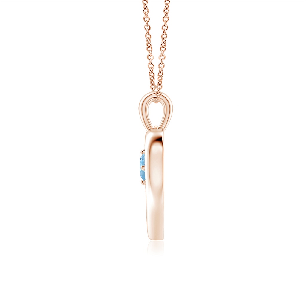 3mm AAAA Solitaire Round Aquamarine Open Heart Pendant in Rose Gold - side_1