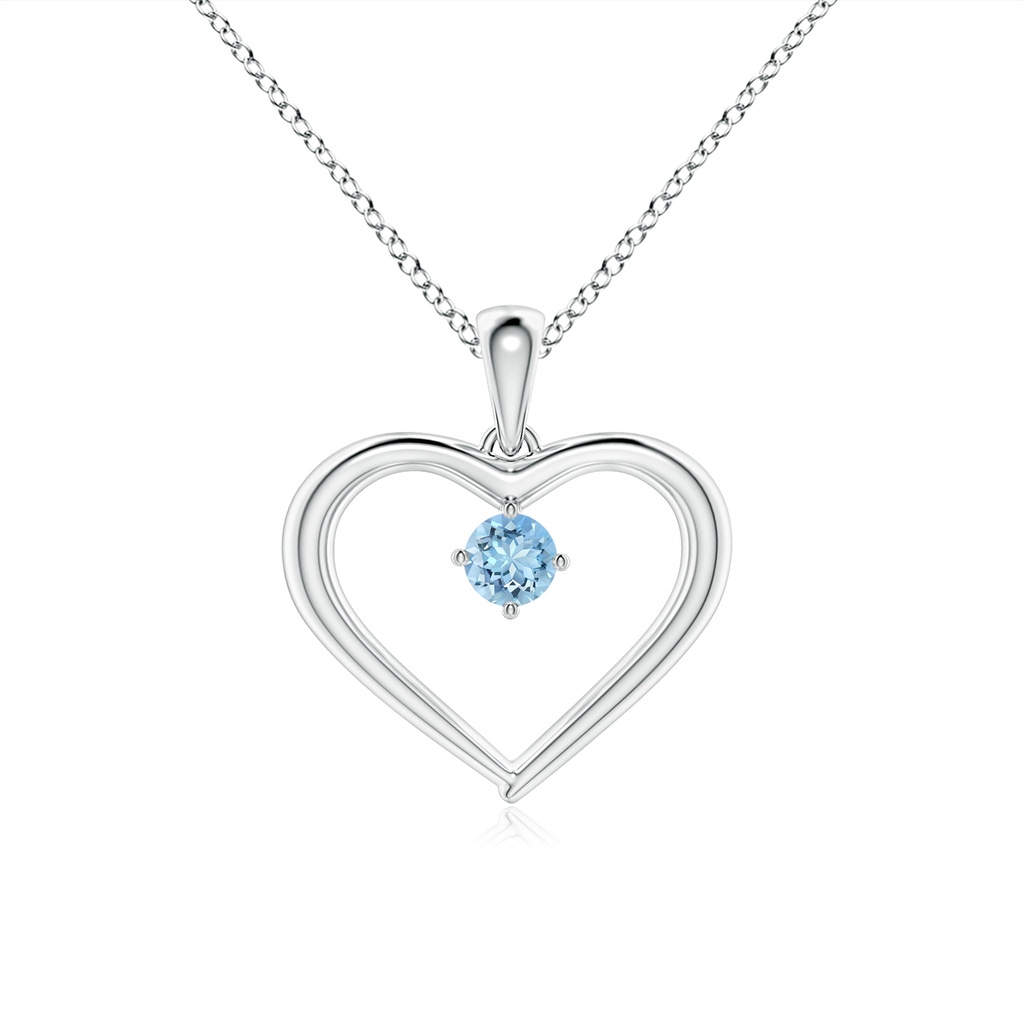 3mm AAAA Solitaire Round Aquamarine Open Heart Pendant in White Gold