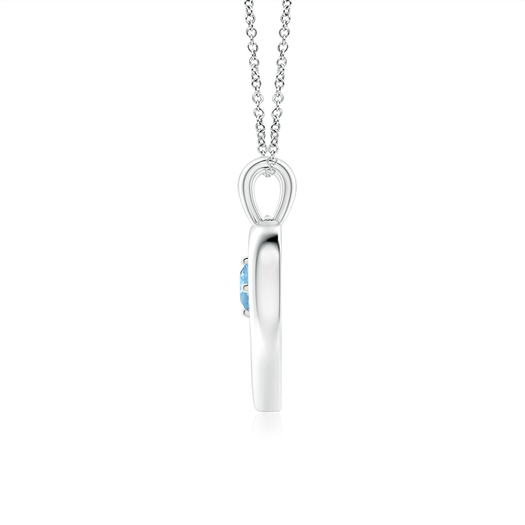 3mm AAAA Solitaire Round Aquamarine Open Heart Pendant in White Gold - side_1