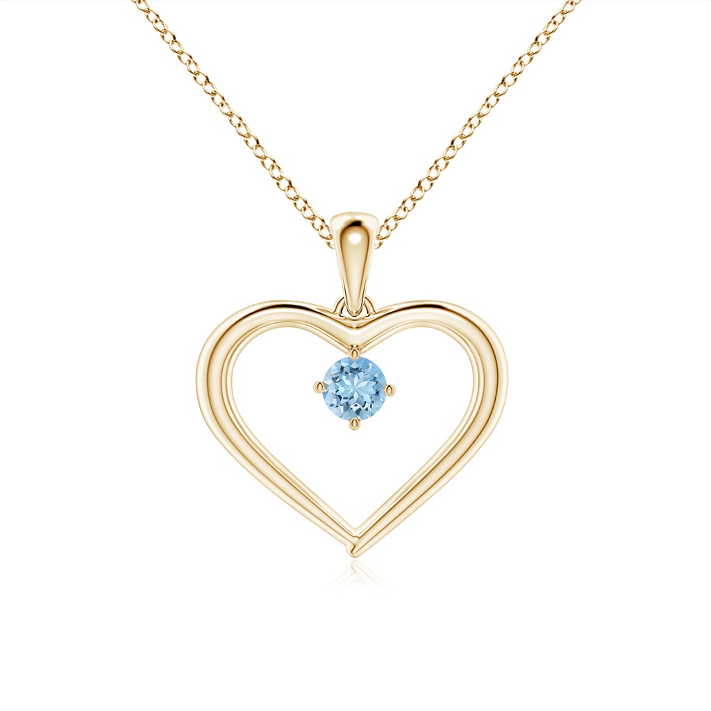 3mm AAAA Solitaire Round Aquamarine Open Heart Pendant in Yellow Gold