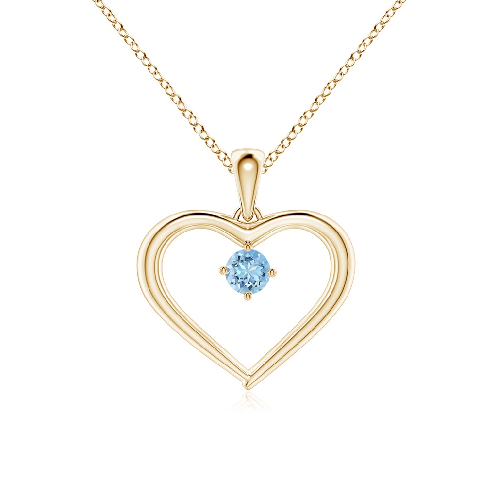 3mm AAAA Solitaire Round Aquamarine Open Heart Pendant in Yellow Gold