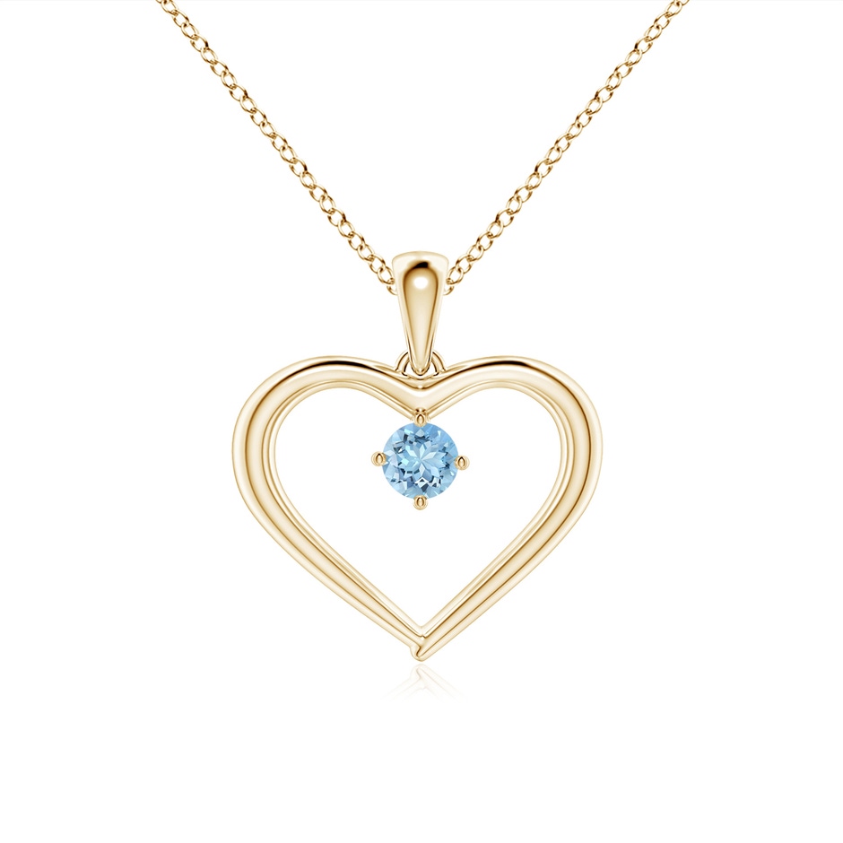 3mm AAAA Solitaire Round Aquamarine Open Heart Pendant in Yellow Gold 