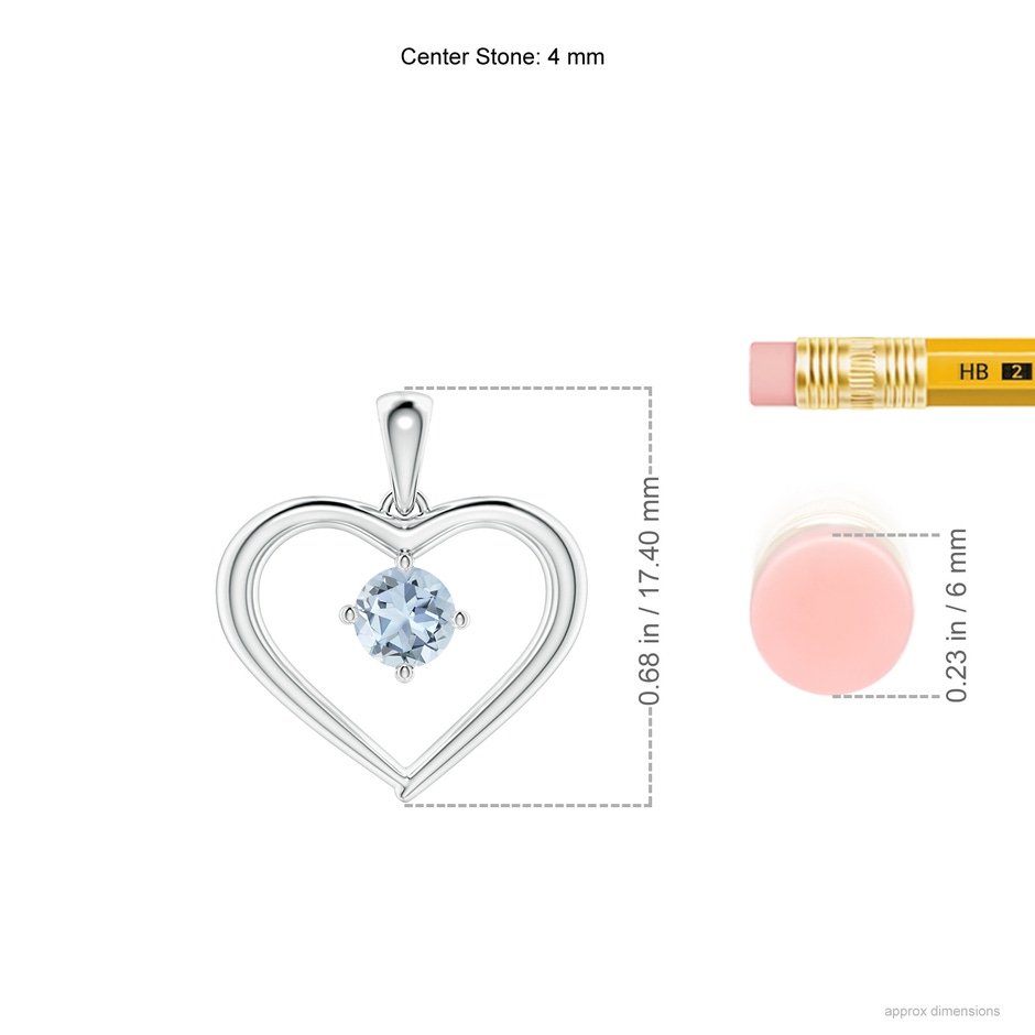 4mm A Solitaire Round Aquamarine Open Heart Pendant in P950 Platinum ruler
