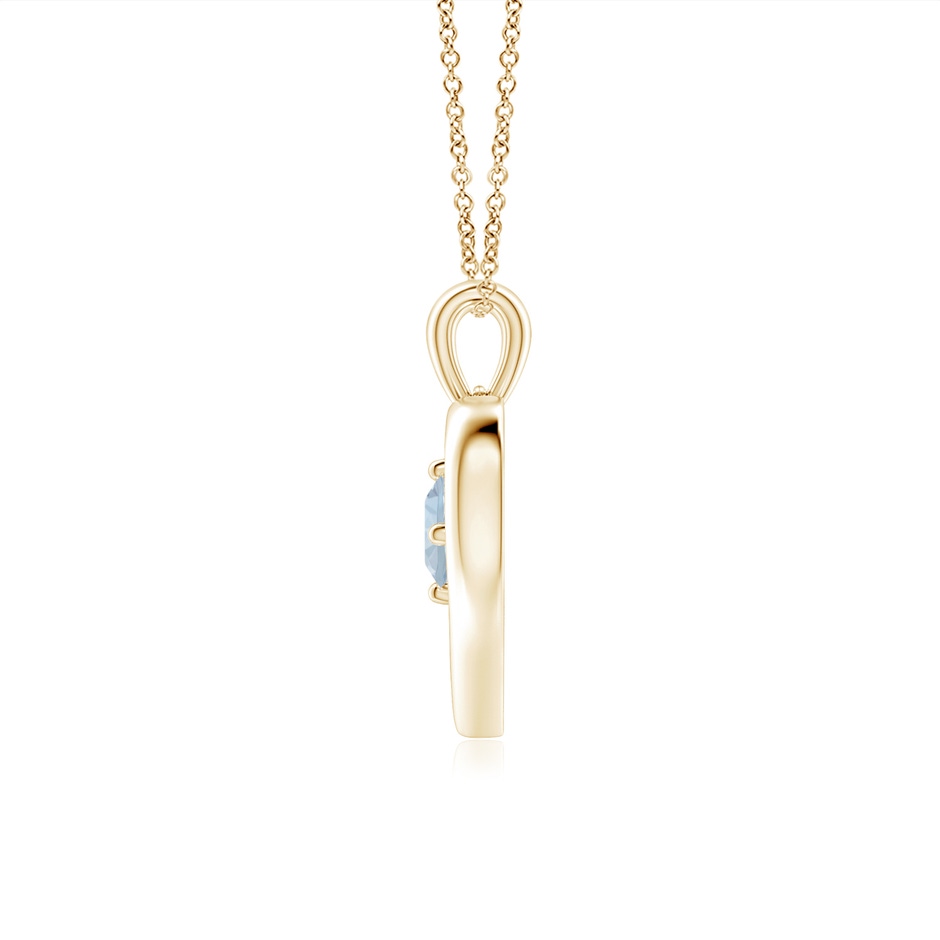 4mm A Solitaire Round Aquamarine Open Heart Pendant in Yellow Gold side-1
