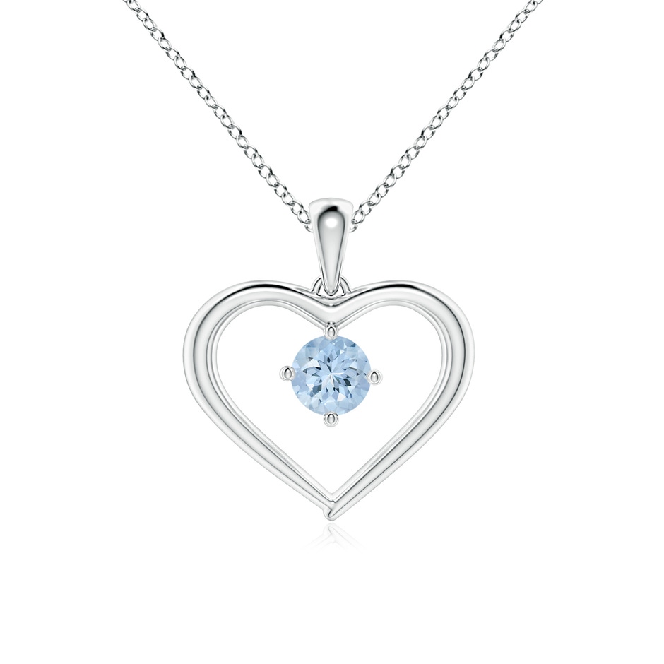 4mm AA Solitaire Round Aquamarine Open Heart Pendant in White Gold 