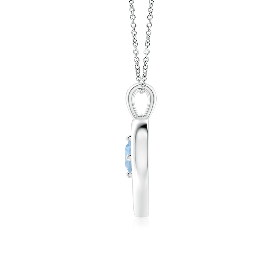 4mm AA Solitaire Round Aquamarine Open Heart Pendant in White Gold side-1