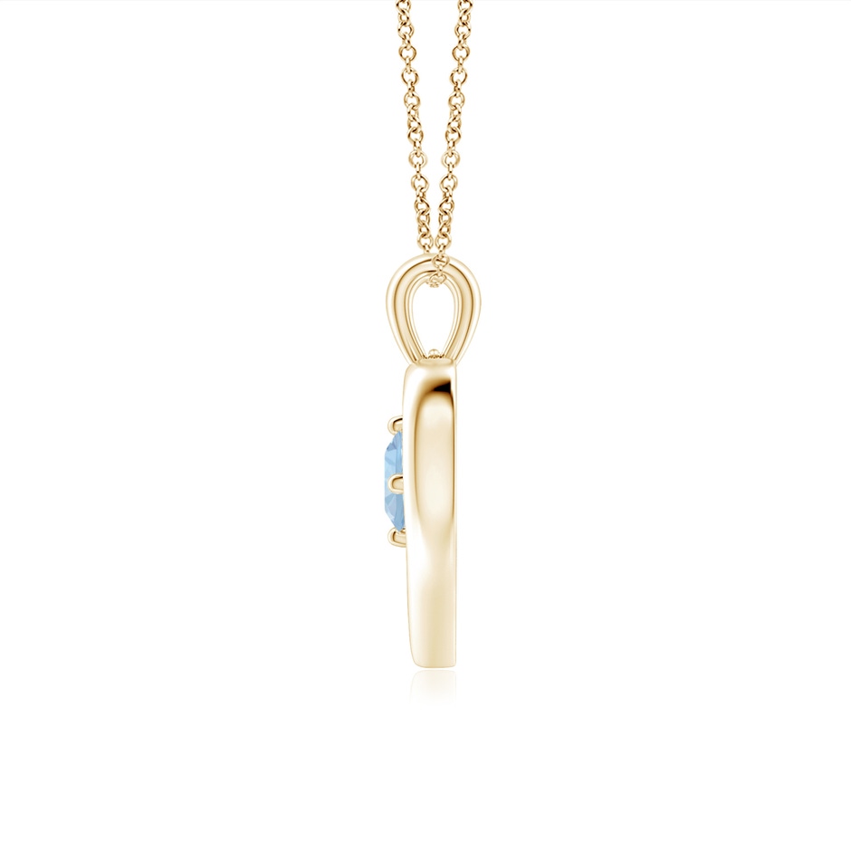 4mm AA Solitaire Round Aquamarine Open Heart Pendant in Yellow Gold side-1