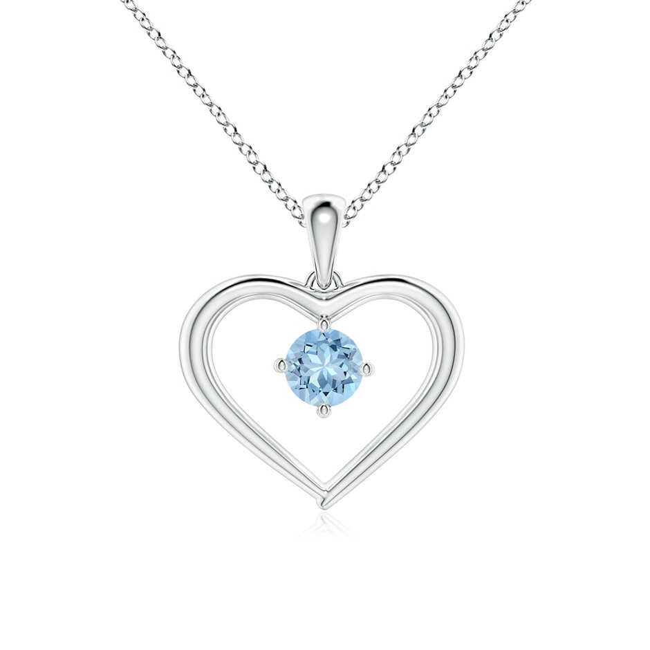 4mm AAA Solitaire Round Aquamarine Open Heart Pendant in White Gold 