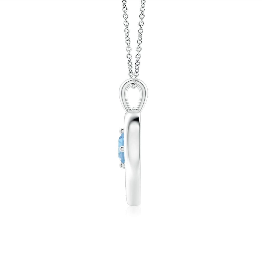 4mm AAA Solitaire Round Aquamarine Open Heart Pendant in White Gold - side_1