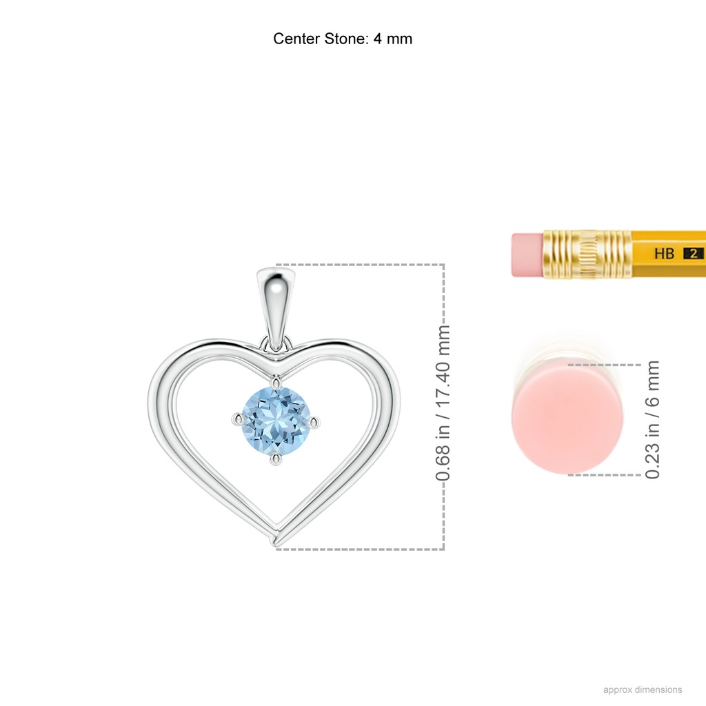 4mm AAA Solitaire Round Aquamarine Open Heart Pendant in White Gold Ruler