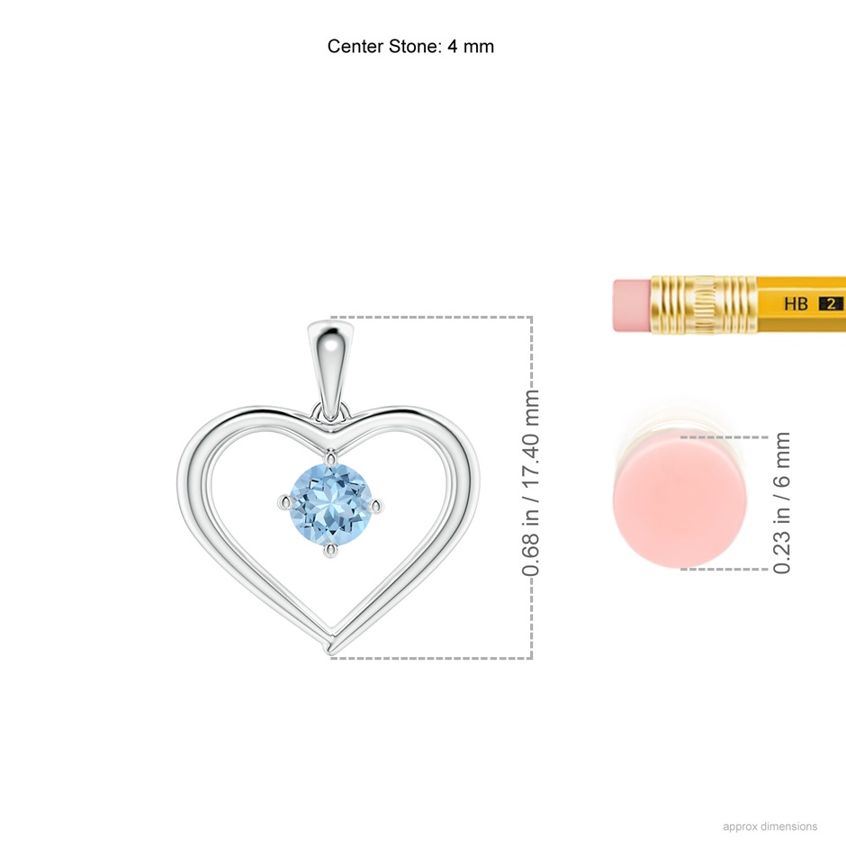 4mm AAA Solitaire Round Aquamarine Open Heart Pendant in White Gold ruler