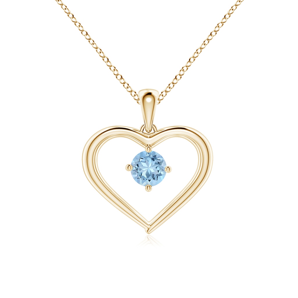 4mm AAA Solitaire Round Aquamarine Open Heart Pendant in Yellow Gold