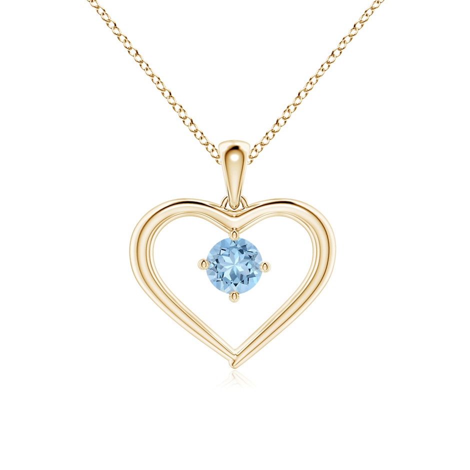 4mm AAA Solitaire Round Aquamarine Open Heart Pendant in Yellow Gold 