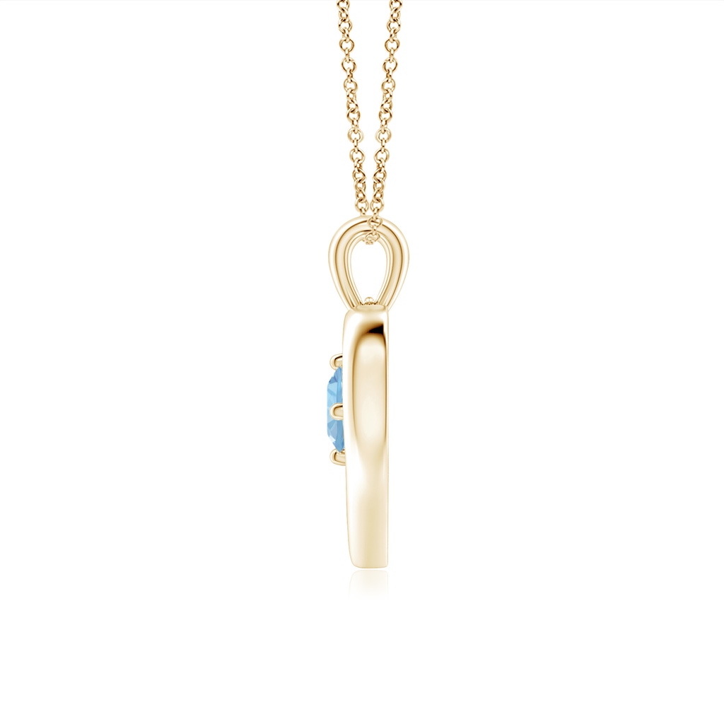 4mm AAA Solitaire Round Aquamarine Open Heart Pendant in Yellow Gold - side_1