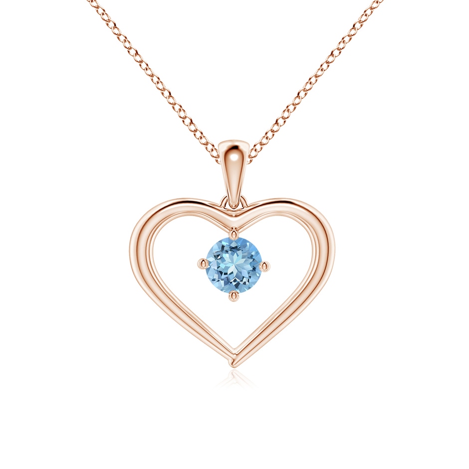 4mm AAAA Solitaire Round Aquamarine Open Heart Pendant in Rose Gold 