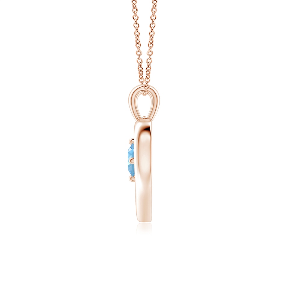 4mm AAAA Solitaire Round Aquamarine Open Heart Pendant in Rose Gold side-1