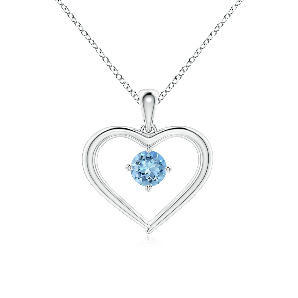 4mm AAAA Solitaire Round Aquamarine Open Heart Pendant in White Gold