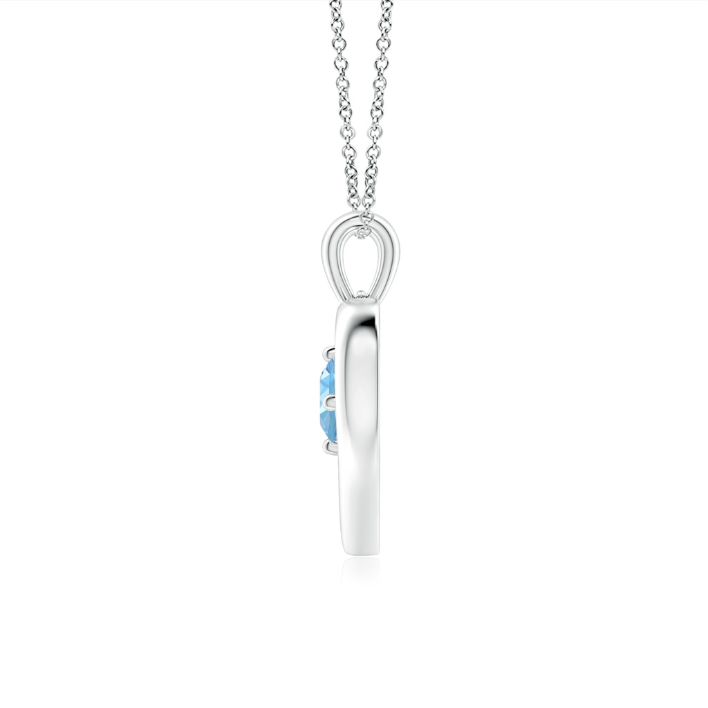 4mm AAAA Solitaire Round Aquamarine Open Heart Pendant in White Gold - side_1