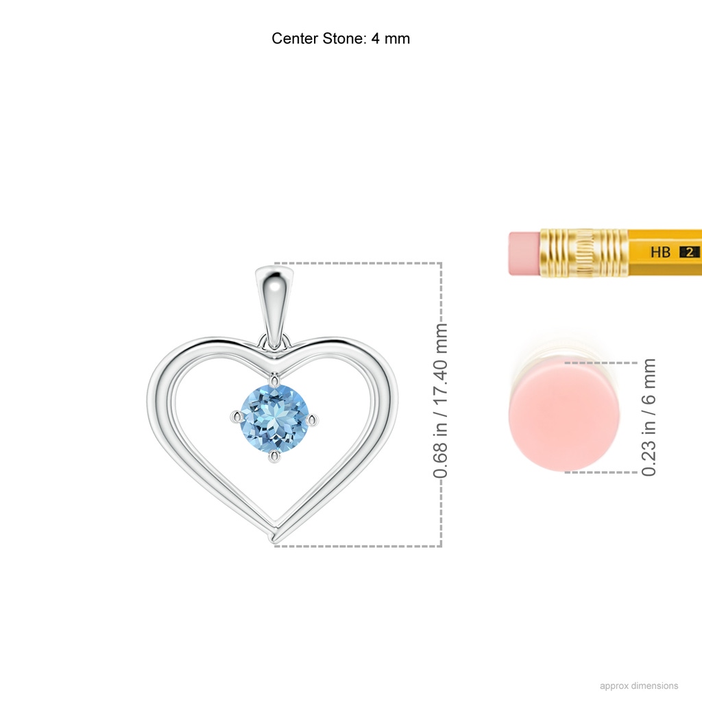 4mm AAAA Solitaire Round Aquamarine Open Heart Pendant in White Gold Ruler