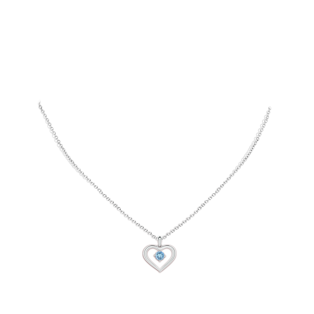 4mm AAAA Solitaire Round Aquamarine Open Heart Pendant in White Gold Body-Neck
