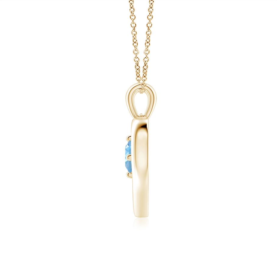 4mm AAAA Solitaire Round Aquamarine Open Heart Pendant in Yellow Gold side-1