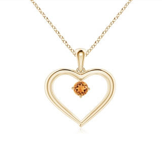3mm AAAA Solitaire Round Citrine Open Heart Pendant in Yellow Gold